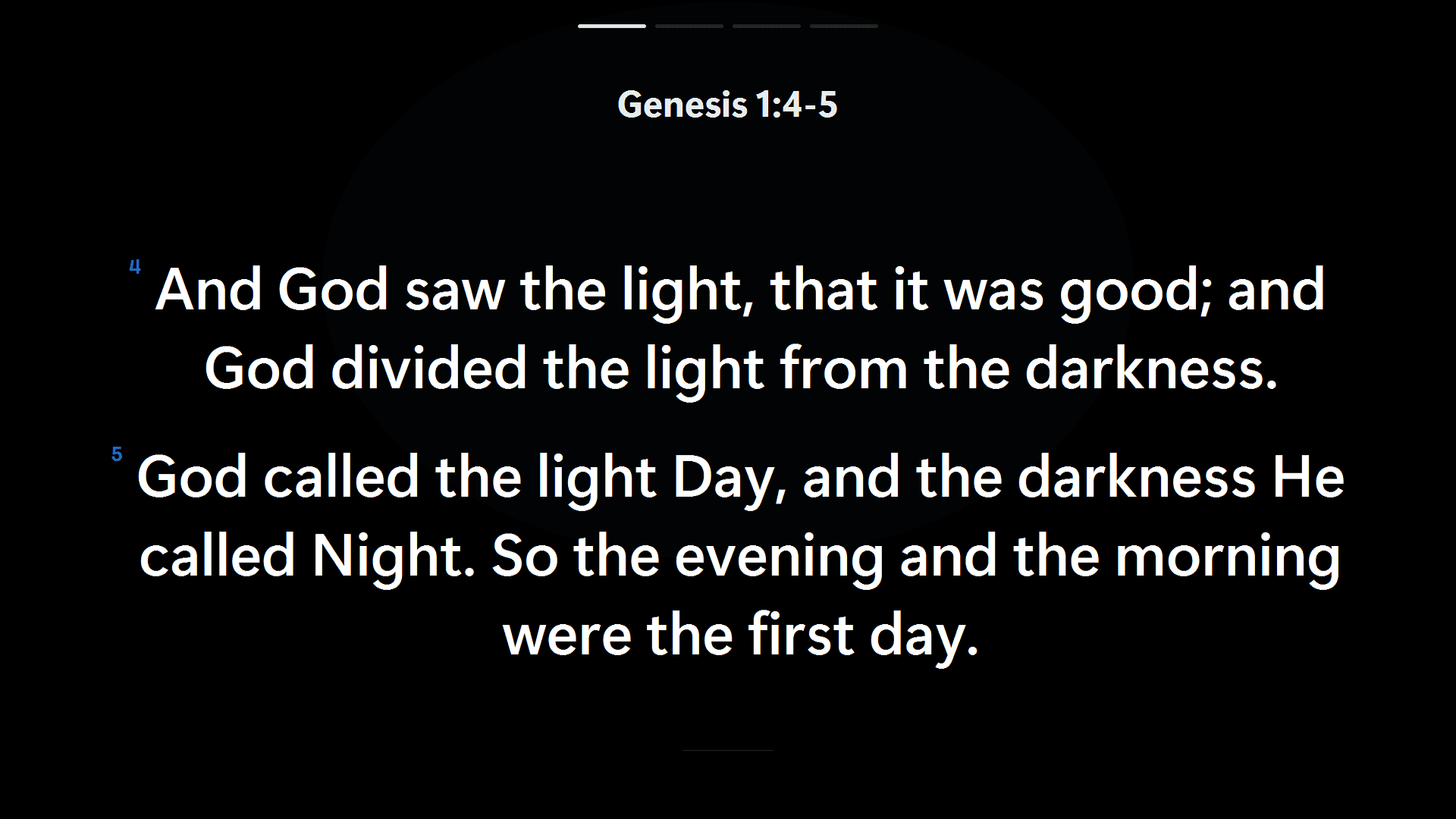 Maranatha Flow audience projection showing Genesis chapter one verse one on a clean dark screen.